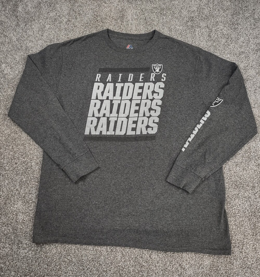 Oakland Raiders Shirt Men XL Gray Long Sleeve Pullover NFL Majestic Las Vegas